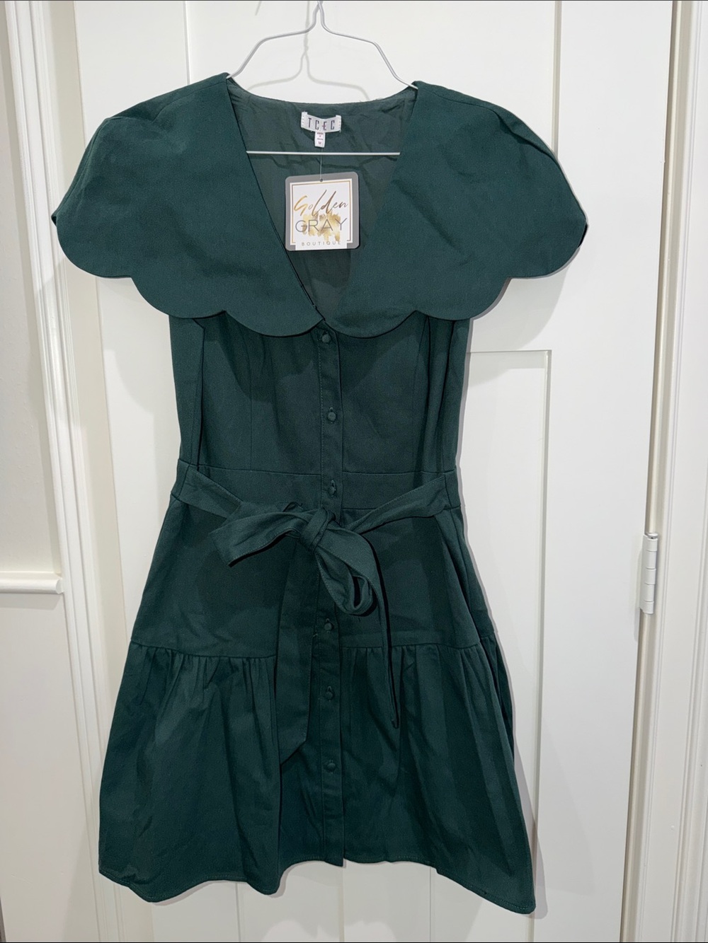 New Women’s  Dark Green Scalloped Collar Dress